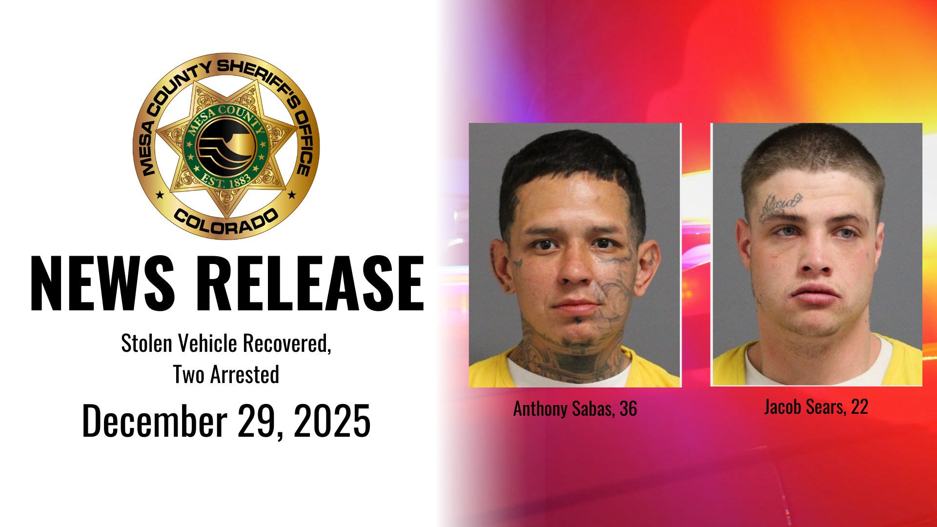 Two Arrested After Deputies Recover Stolen Vehicle on Horizon Drive